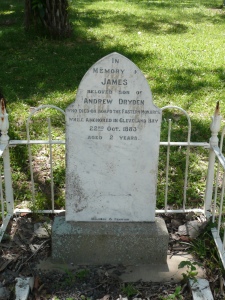 A sad reminder of the hazards of early Queensland immigration, the gravestone of little James Dryden on Magnetic Island.