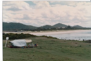 Camping in splendid isolation with a view of the sea...that's our tent.