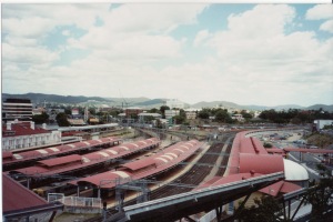 Roma St Railway Station -the old shunting yards extended up to and beyond the right corner of this image. Photo taken P Cass about 2006.