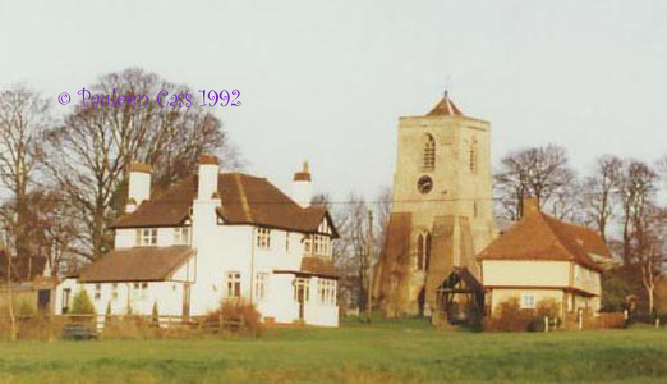 Sandon Church and the old Six Bells public house © Pauleen Cass 1992