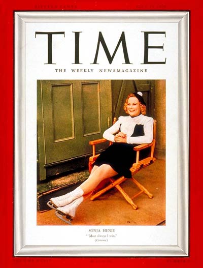 Sonja Henie made the cover of Time Magazine in 1939. Image from Wikimedia Commons.