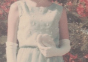 This cropped enlargement is fuzzy but you can see the hours of work Mum put into the beading. This was my Year 12 Formal dress for school, in the school colours.