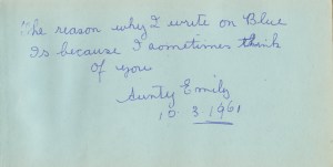 Aunty Emily's entry in my autograph book.