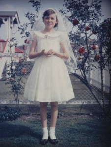 This Confirmation photo is one of the earliest colour photos in our family -taken with film brought back by Mum's great-aunt.