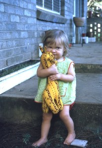 Miss Two and her Riff Raff at a friend's house.