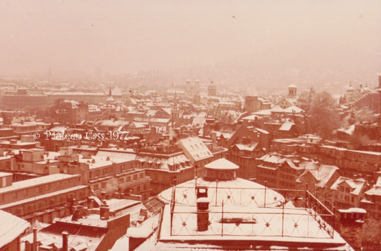 The snow-sprinkled rooftops of Lucerne, Easter 1977. © Pauleen Cass 1977