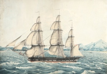 'Florentia', under Captain Wimble, passing through Telleberry Roads, coast of Malabar, on 1 February 1825