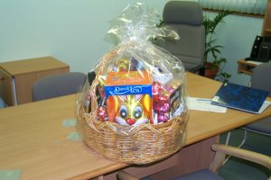 A very rare occasion - the winning of an Easter basket at work.