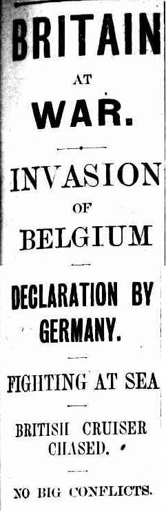 BRITAIN AT WAR. INVASION OF BELGIUM. (1914, August 6). The Sydney Morning Herald (NSW : 1842 - 1954), p. 7. Retrieved August 5, 2014, from http://nla.gov.au/nla.news-article1552795