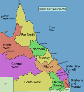 The Darling Downs is the lime green area on the bottom right.