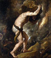 Sisyphus and his rock - painting by Titian. Image from Wikipedia http://en.wikipedia.org/wiki/Sisyphus