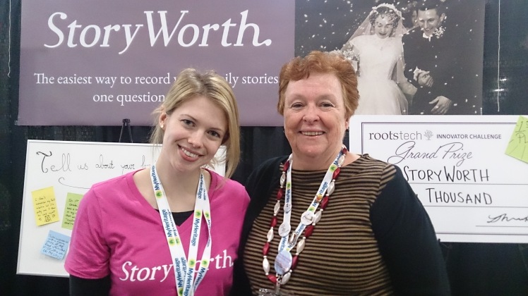 I enjoyed meeting up with Hope from StoryWorth as we'd been in touch before the conference. StoryWorth won the Innovation Challenge at RootsTech, and that's a big cheque you see behind us.