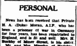 MORAN Duke aka Hugh Ntn Miner 24 May 1945