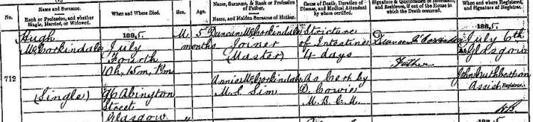 McCorkindale Hugh death 1885