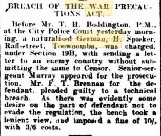 Geman war precautions act 30 Nov 1917 Tmba Chronicle p4