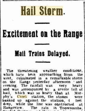 Hailstorm murphys creek 1915 Telegraph
